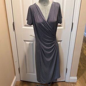 Talbots Black and White V-Neck Patterned Midi Dress